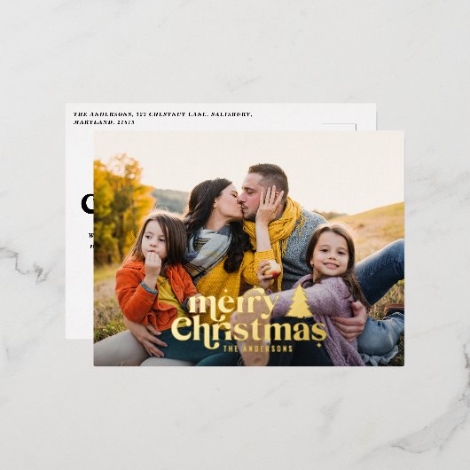 Retro typografie moderne volledige foto  folie feestdagen briefkaart (Voorkant / Achterkant)