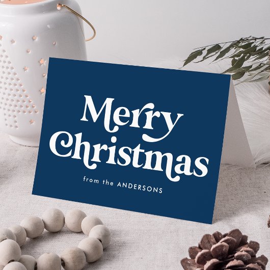 Retro Typografie Navy Merry Kerstmis niet-foto Feestdagen Kaart