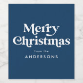 Retro Typografie Navy Merry Kerstmis Wijn Etiket (Enkel label)
