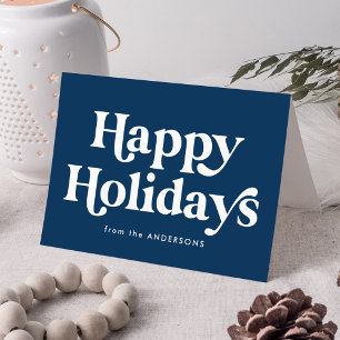 Retro Typografie Navy Prettig Feestdagen Niet-Foto Kaart