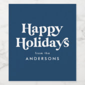 Retro Typografie Navy Prettige feestdagen Wijn Etiket (Enkel label)