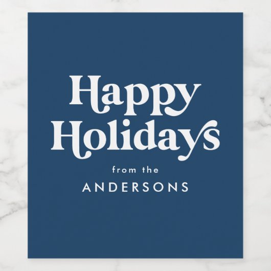 Retro Typografie Navy Prettige feestdagen Wijn Etiket (Enkel label)