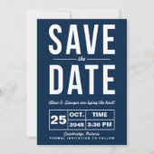 Retro typografie Navy Save the Date-aankondiging Kaart (Voorkant)
