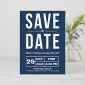 Retro typografie Navy Save the Date-aankondiging Kaart (Staand voorkant)