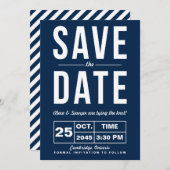 Retro typografie Navy Save the Date-aankondiging Kaart (Voorkant / Achterkant)
