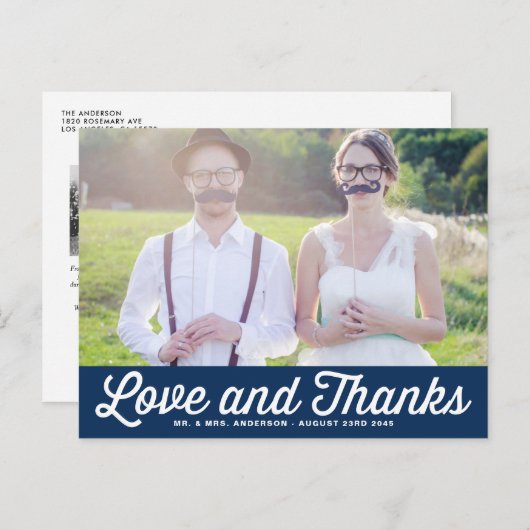 RETRO TYPOGRAFIE | NAVY WEDDING BEDANKT U BRIEFKAA BRIEFKAART (Voorkant / Achterkant)