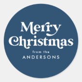 Retro typografie Navyblauw Prettig kerstfeest Ronde Sticker (Voorkant)