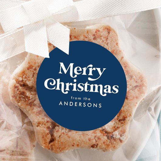 Retro typografie Navyblauw Prettig kerstfeest Ronde Sticker