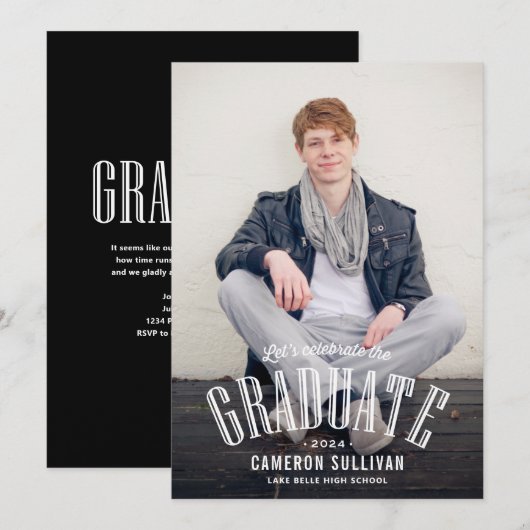 Retro Typografie Overlay Photo Afstuderen Kaart (Voorkant / Achterkant)