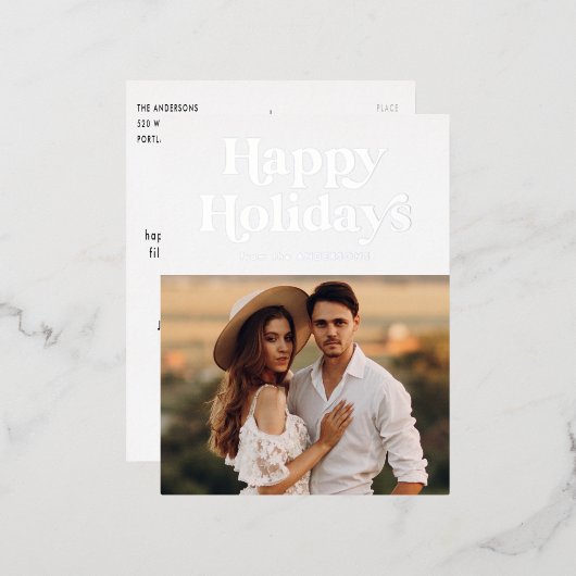 Retro Typografie Prettige feestdagen Photo Silver (Voorkant / Achterkant)