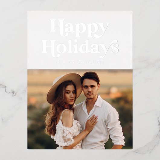 Retro Typografie Prettige feestdagen Photo Silver (Voorkant)