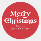 Retro Typografie Red Merry kerst Ronde Sticker (Voorkant)