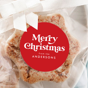 Retro Typografie Red Merry kerst Ronde Sticker