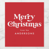 Retro Typografie Red Merry kerst Wijn Etiket (Enkel label)