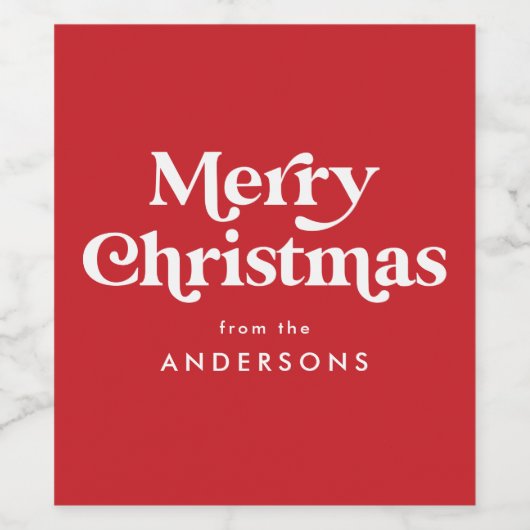 Retro Typografie Red Merry kerst Wijn Etiket (Enkel label)