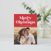 Retro Typografie Red Merry kerstfoto Feestdagenkaart (Staand voorkant)