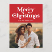 Retro Typografie Red Merry kerstfoto Feestdagenkaart (Voorkant)
