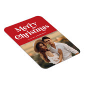 Retro Typografie Red Merry kerstfoto Magneet (Rechterzijde)