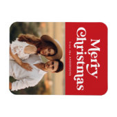 Retro Typografie Red Merry kerstfoto Magneet (Horizontaal)