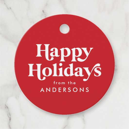 Retro Typografie Red Prettige feestdagen Bedankjes Labels (Voorkant)