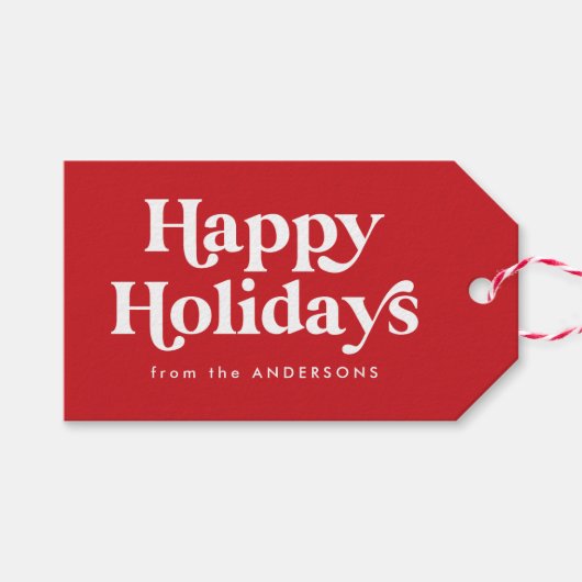 Retro Typografie Red Prettige feestdagen Cadeaulabel (Voorkant (Horizontaal))