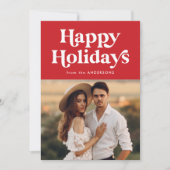 Retro Typografie Red Prettige feestdagen Foto Feestdagenkaart (Voorkant)