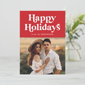 Retro Typografie Red Prettige feestdagen Foto Feestdagenkaart (Staand voorkant)