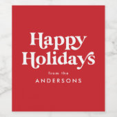 Retro Typografie Red Prettige feestdagen Wijn Etiket (Enkel label)