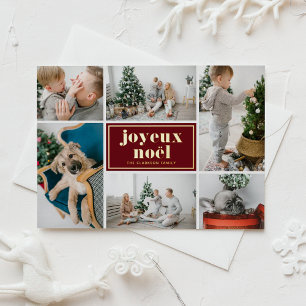 Retro typografie rode foto collage 'Joyeux Noël' Folie Feestdagen Briefkaart