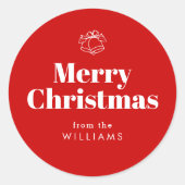 Retro Typografie Rode Kerstmis Ronde Sticker (Voorkant)