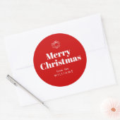 Retro Typografie Rode Kerstmis Ronde Sticker (Envelop)