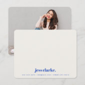 Retro  Typografie Royal Blue Stylish Foto Notitiekaartje (Voorkant / Achterkant)