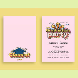 Retro Typografie Roze Afstuderen Kleurrijke Partij Kaart