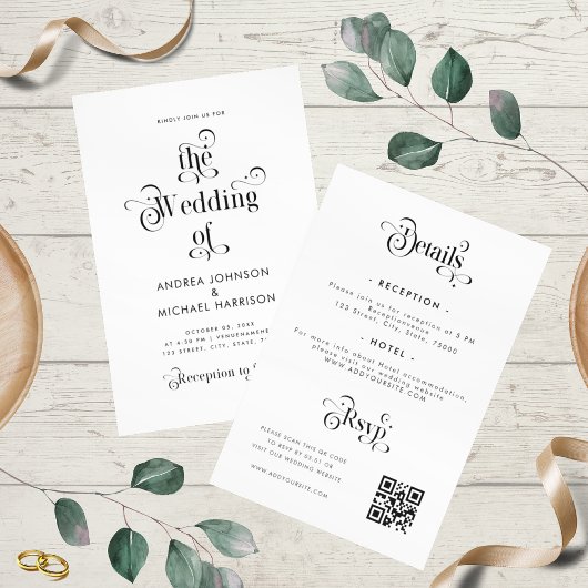 Retro Typografie Schoon Wit All In One QR Code Kaart