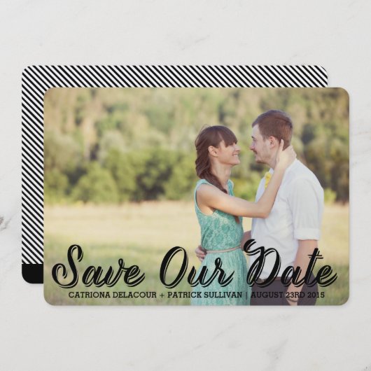 Retro Typografie Script Bewaar onze datum aankondi Kaart (Voorkant / Achterkant)