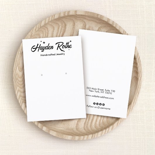 Retro Typografie & Sterren Witte Oorbel Display Visitekaartje