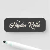 Retro Typografie Sterren Zwart en Wit Naamplaatje (In situ)