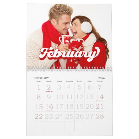 Retro typografie stijl tekst, bewerkbare aangepast kalender (Feb 2026)