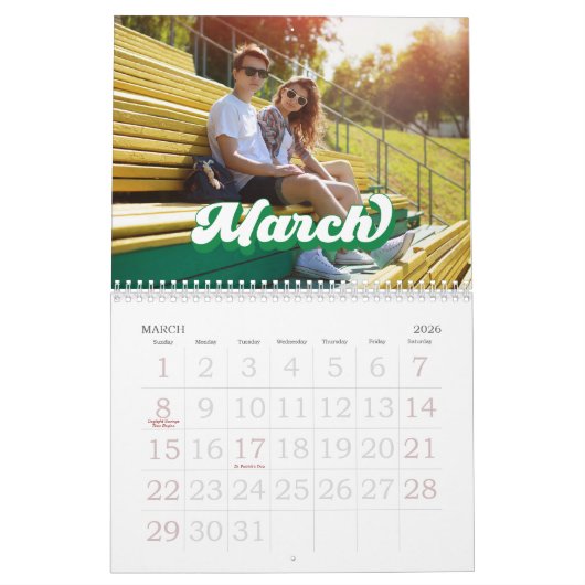 Retro typografie stijl tekst, bewerkbare aangepast kalender (Mar 2026)