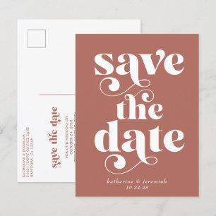 Retro Typografie Terracotta Wedding Save the Date Aankondigingskaart
