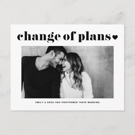 Retro Typografie Verandering van plannen Fotohuwel Aankondigingskaart (Voorkant)