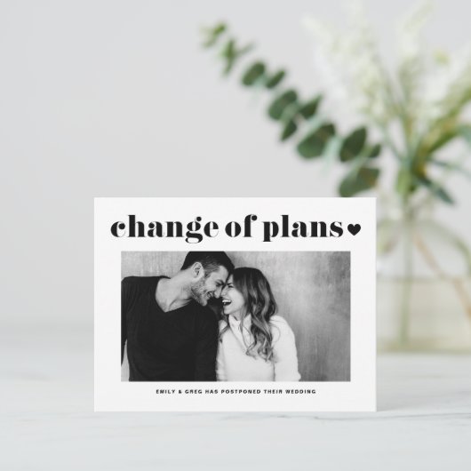 Retro Typografie Verandering van plannen Fotohuwel Aankondigingskaart (Staand voorkant)