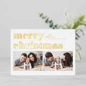 Retro Typografie Vrolijk Kerstfeest Twee Foto Folie Feestdagenkaart (Staand Voorkant)