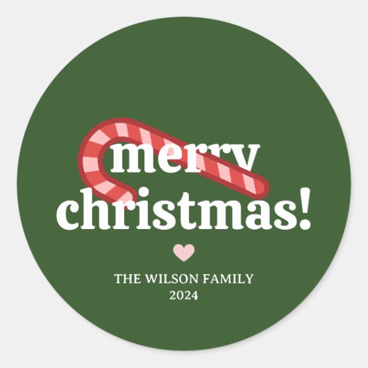 Retro Typografie Vrolijk Kerstmis Candy Cane Ronde Sticker (Voorkant)