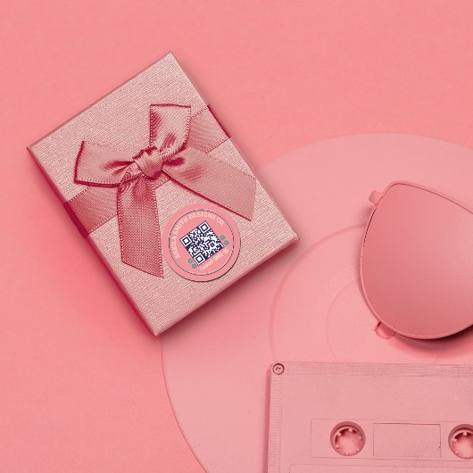 Retro Typografie Zakelijk Sociale Media QR Code Ronde Sticker