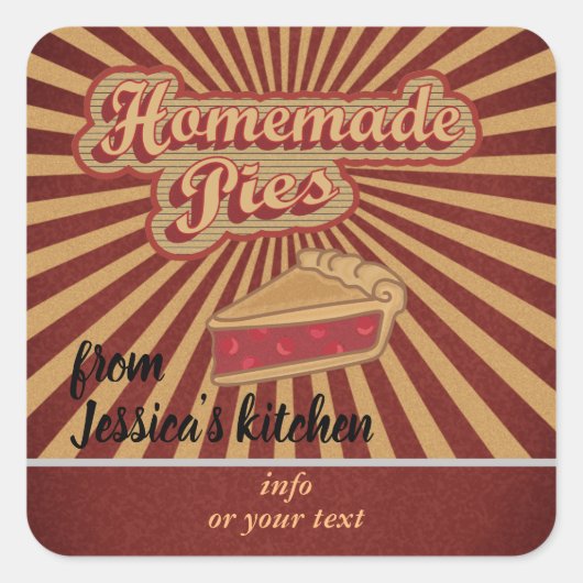  retro typografie zelfgemaakte taarten vierkante sticker (Voorkant)