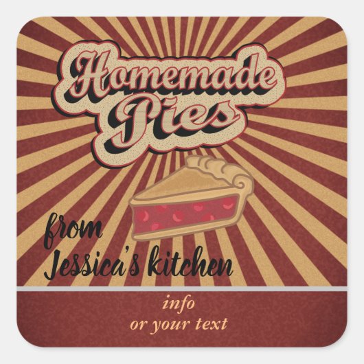  retro typografie zelfgemaakte taarten vierkante sticker (Voorkant)