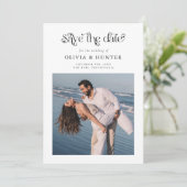 Retro Typografie Zwart-wit Bruiloft Save The Date (Staand voorkant)