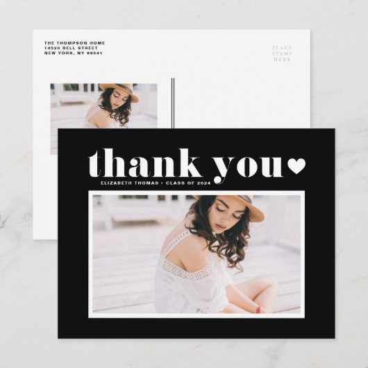 Retro typografie Zwarte afstudeer dank je wel Briefkaart (Voorkant / Achterkant)