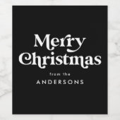 Retro Typography Black Merry kerst Wijn Etiket (Enkel label)